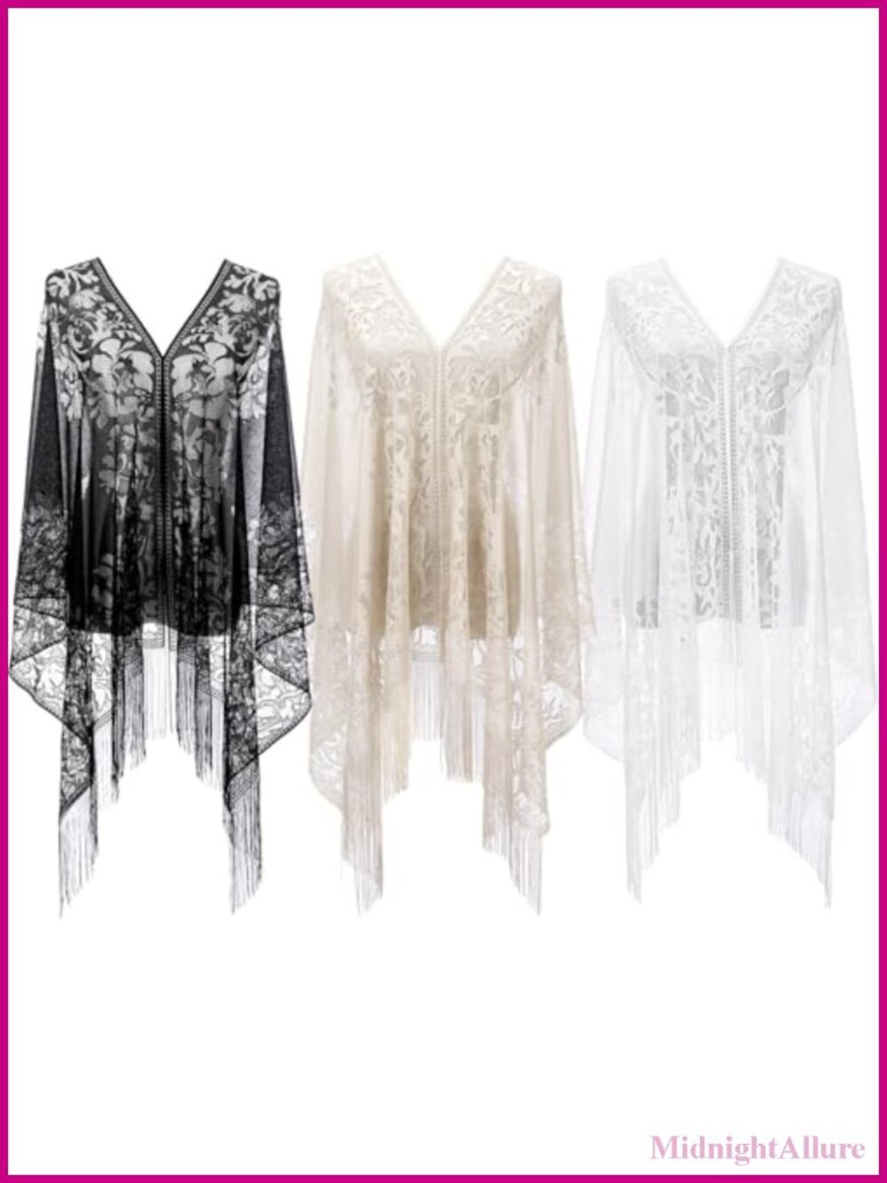 3 Pc Lace Shawls Wraps for Evening Dresses 1920s Party Wedding Fringe Scarf